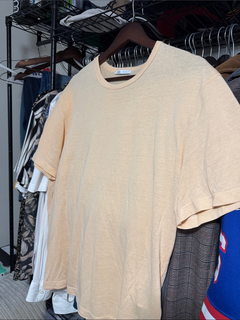 Zara Men's Short Sleeve Crew Neck Tee - Light Beige
